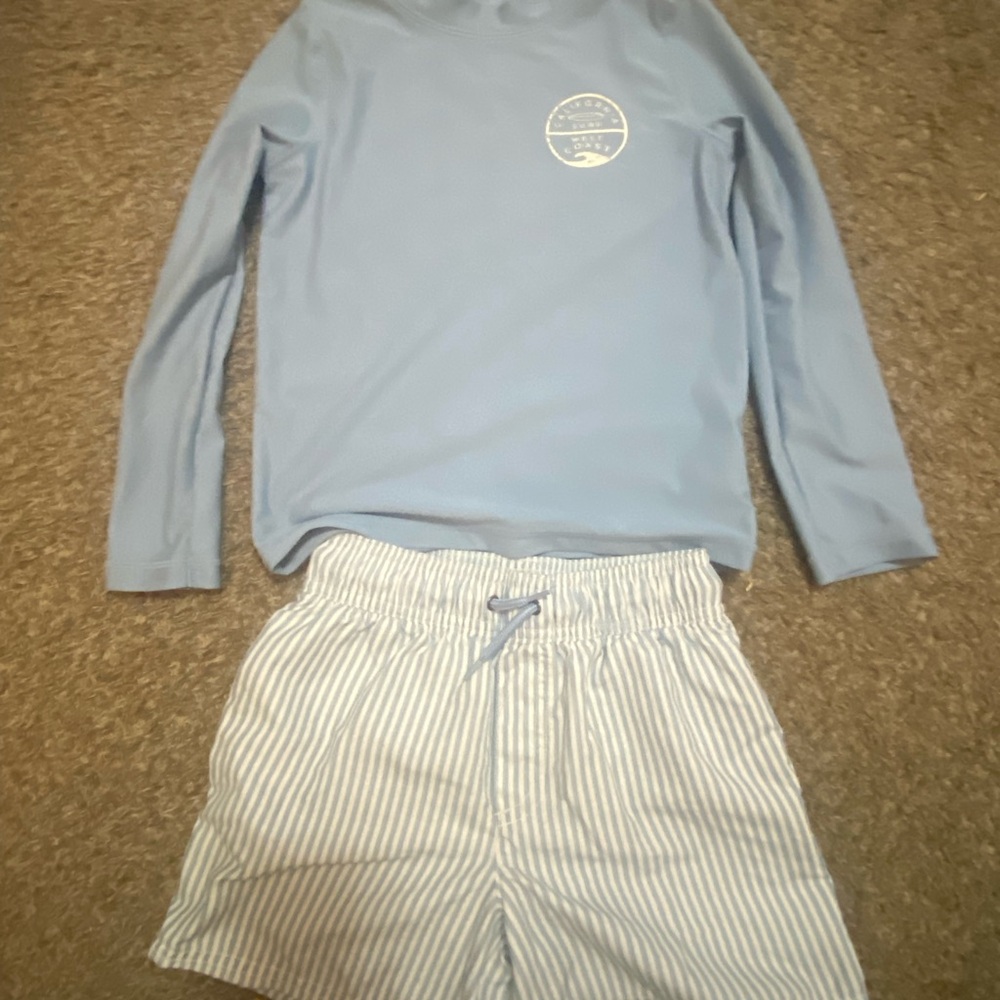Carter's Blue Striped Swim Shirt and Shorts Set